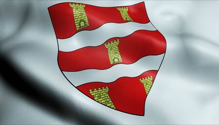 3D Waving France Department Coat of Arms Flag of Deux Sevres Closeup Viewの写真素材