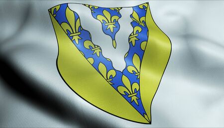 3D Waving France Department Coat of Arms Flag of Val de Marne Closeup Viewの写真素材