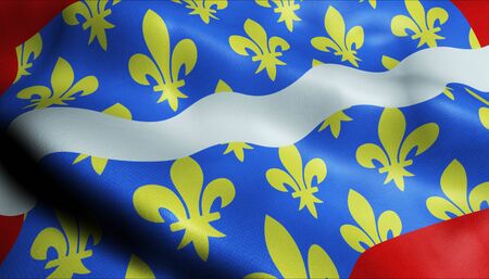 3D Waving France Department Coat of Arms Flag of Cher Closeup Viewの写真素材