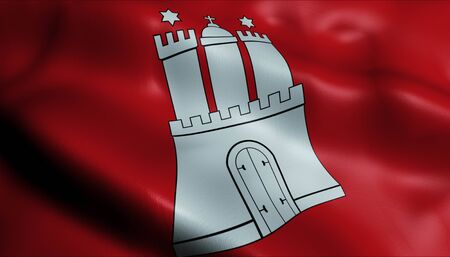 3D Illustration of a waving city flag of Hamburg (Germany country)の写真素材