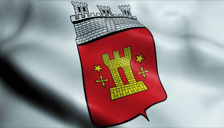 3D Illustration of a waving coat of arms flag of Bitburg (Germany country)の写真素材