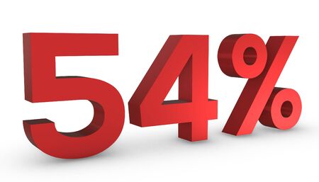3D Shiny Red Number Fifty four Percent 54% Isolated on White Background.