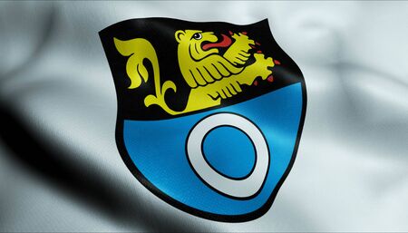 3D Illustration of a waving coat of arms flag of Schwetzingen (Germany country)の写真素材