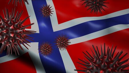 A coronavirus spinning with Norway flag behind as epidemic outbreak infection in Norwayの写真素材