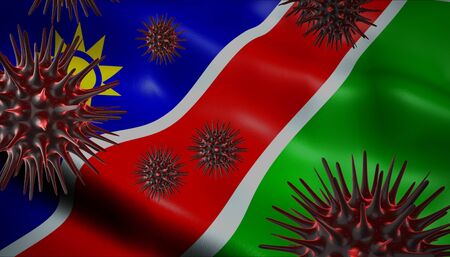 A coronavirus spinning with Namibia flag behind as epidemic outbreak infection in Namibiaの写真素材
