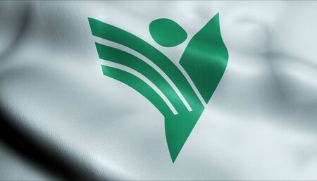 3D Illustration of a waving flag of Yanagawa (Japan country)