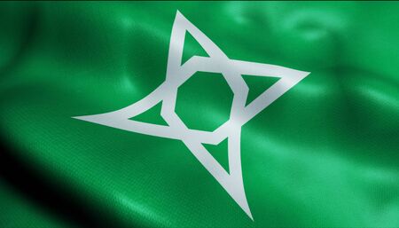 3D Illustration of a waving flag of Morioka (Japan country)の写真素材