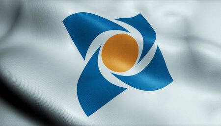 3D Illustration of a waving flag of Hanamaki (Japan country)の写真素材