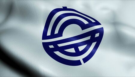 3D Illustration of a waving flag of Shiraoka (Japan country)