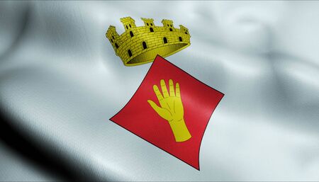 A waving flag of Manlleu (Spain country)の写真素材