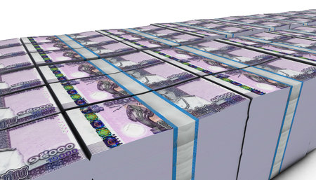 3D illustration of Cambodian riel bills stacks background