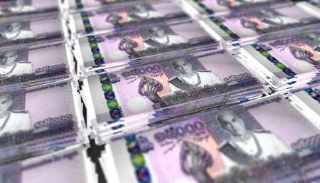3D illustration of Cambodian riel bills stacks background