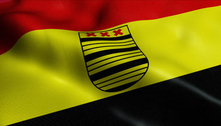 3D Illustration of a waving Netherlands city flag of Deurne (Netherlands country)の写真素材