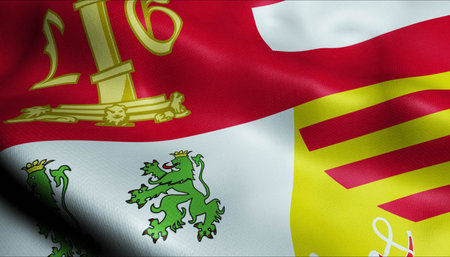3D Illustration of a waving Belgium Province
 flag of Liege Province (Belgium country)の写真素材