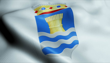 3D Illustration of a waving Netherlands city flag of Goeree Overflakkee (Netherlands country)の写真素材