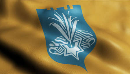 3D Illustration of a waving Israel city flag of Netanyaの写真素材