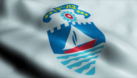 3D Illustration of a waving Israel city flag of Bat Yam