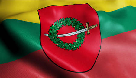 3D Illustration of a waving Lithuanian city flag of Gargzdaiの写真素材