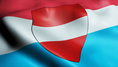 3D Illustration of a waving Luxembourg city flag of Viandenの写真素材