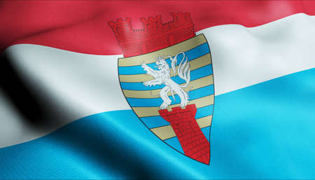 3D Illustration of a waving Luxembourg city flag of Diekirchの写真素材