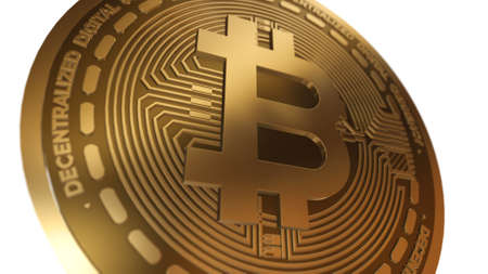3D Render Golden Bitcoin BTC Cryptocurrency Close up View