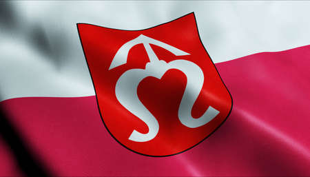 3D Illustration of a waving Poland city flag of Sedziszow Malopolskiの写真素材