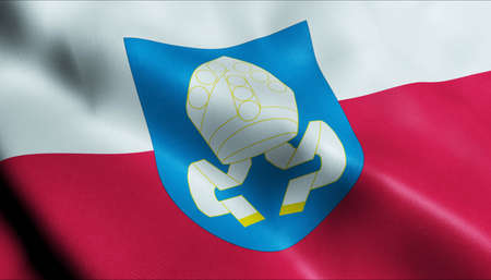 3D Illustration of a waving Poland city flag of Tarczynの写真素材