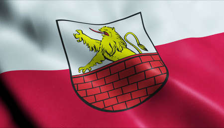 3D Illustration of a waving Poland city flag of Dzialoszyceの写真素材