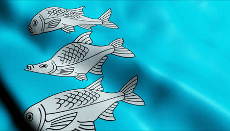 3D Illustration of a waving Poland city flag of Gizyckoの写真素材