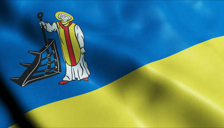 3D Illustration of a waving Poland city flag of Sepolno Krajenskieの写真素材