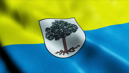 3D Illustration of a waving Poland city flag of Sosnicowiceの写真素材