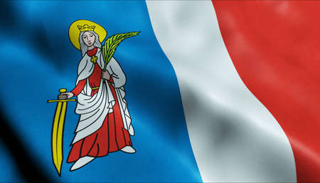 3D Illustration of a waving Poland city flag of Tyczynの写真素材