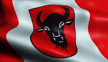 3D Illustration of a waving Poland city flag of Zambrowの写真素材