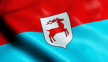 3D Illustration of a waving Poland city flag of Zabludowの写真素材