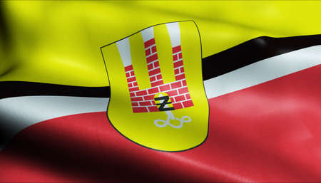 3D Illustration of a waving Poland city flag of Zyrardowの写真素材