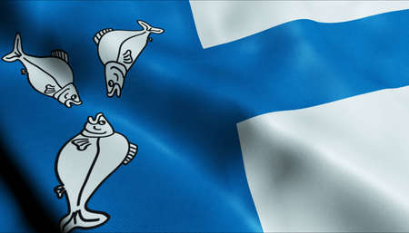 3D Illustration of a waving Poland city flag of Choczの写真素材