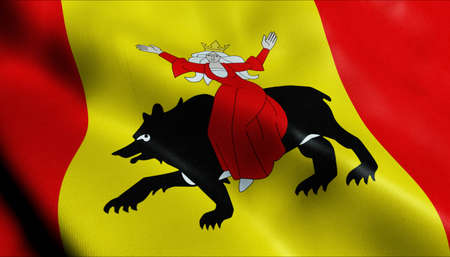 3D Illustration of a waving Poland city flag of Tomaszow Mazowieckiの写真素材