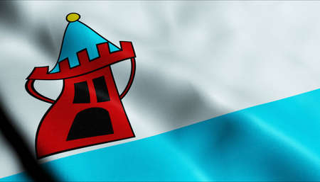 3D Illustration of a waving Poland city flag of Koscianの写真素材