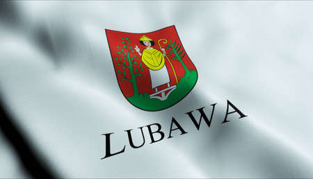 3D Illustration of a waving Poland city flag of Lubawaの写真素材
