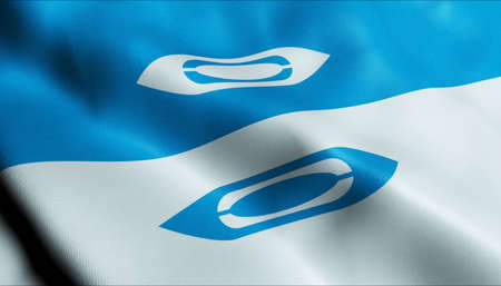 3D Illustration of a waving Poland city flag of Bielawaの写真素材