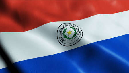 3D Illustration of waving Paraguay Department flag of San Estanislao de Kostkaの写真素材