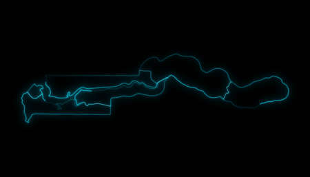 Abstract map outline of Gambia with Regions glowing outline in black background