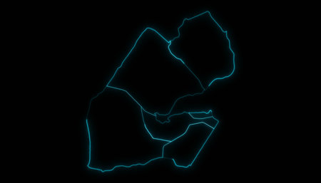 Abstract map outline of Djibouti with Regions glowing outline in black backgroundの写真素材