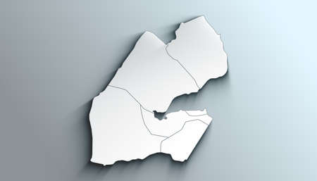 Country Political Geographical Map of Djibouti with Regions with Shadowsの写真素材