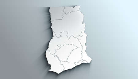 Country Political Geographical Map of Ghana with Regions with Shadowsの写真素材
