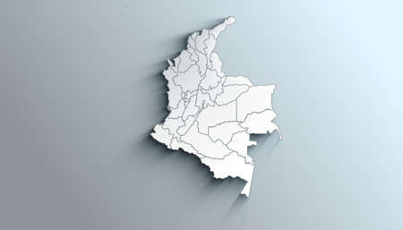 Country Political Geographical Map of Colombia with Departments with Shadowsの写真素材