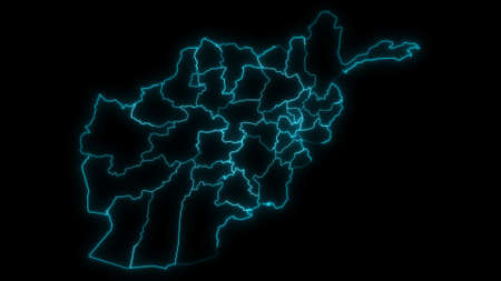 Abstract map outline of Afghanistan with Provinces glowing outline in black backgroundの写真素材