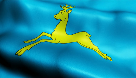 3D Illustration of a waving Ukraine city flag of Sambirの写真素材