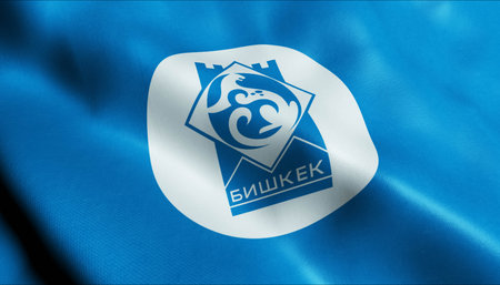 3D Illustration of a waving Kyrgyzstan city flag of Bishkekの写真素材