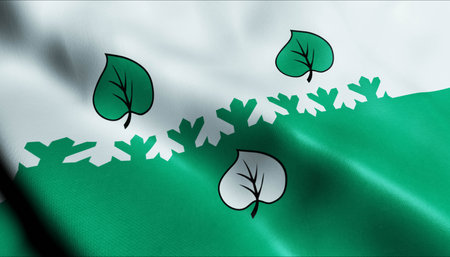 3D Illustration of a waving Latvia city flag of Alojaの写真素材